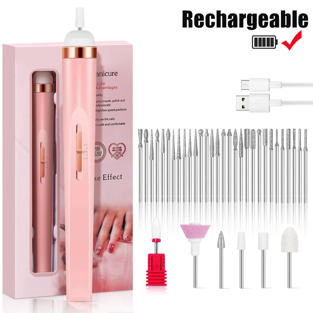 LULAA Electric Nail Drill Kit Rechargeable Cordless Manicure Kit Portable Nail Grinding Polisher for Trim Nails Exfoliating