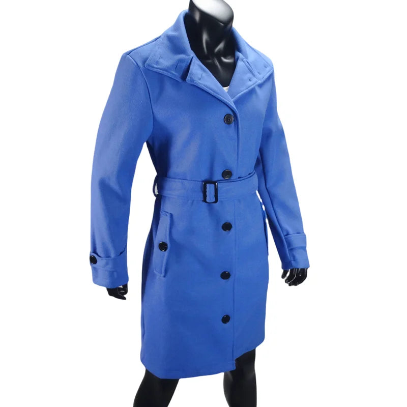 Women's Wool Blend Coat Winter Warm Single Breasted Jacket with Turn-down Collar Long Outerwear Female Clothing