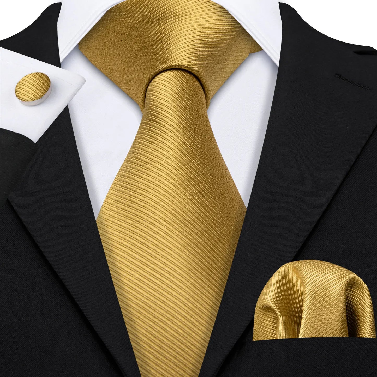Barry.Wang Orange Brown Silk Mens Tie Hanky Cufflinks Set Gold Coffee Jacquard Designer Necktie For Male Wedding Business Party