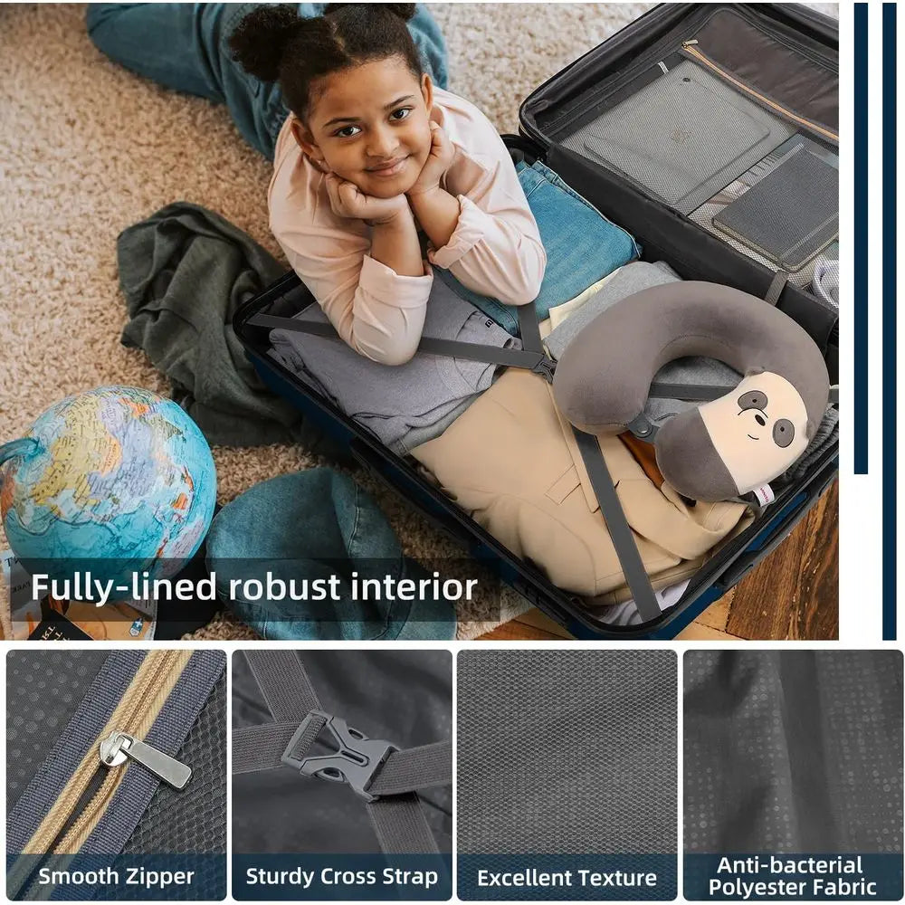 5 Piece Expandable Spinner Suitcase Set, 24 & 28, Durable Carry-On Luggage for Men & Women, Blue