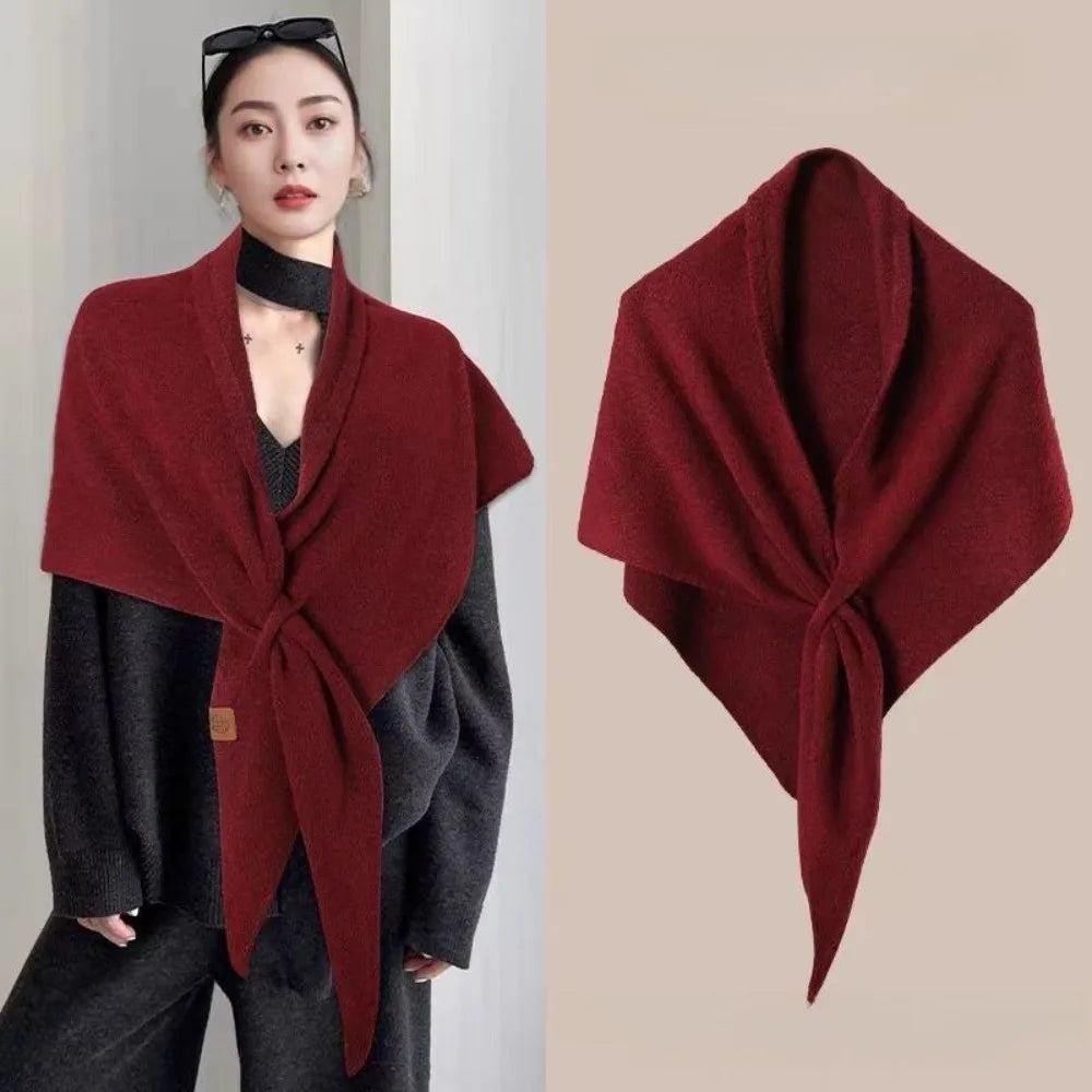 Fashion Solid Color Knitted Shawl Thickened Neck Wrap Triangle Scarf Winter Warm Soft Sweater Shawl Cape