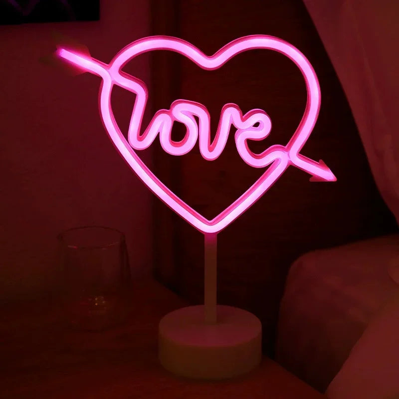 LED Neon Night Light Sign Flamingo Coconut Tree Cactus Table Lamp Kids Birthday Gifts Bedroom Christmas Art Decor Battery/USB