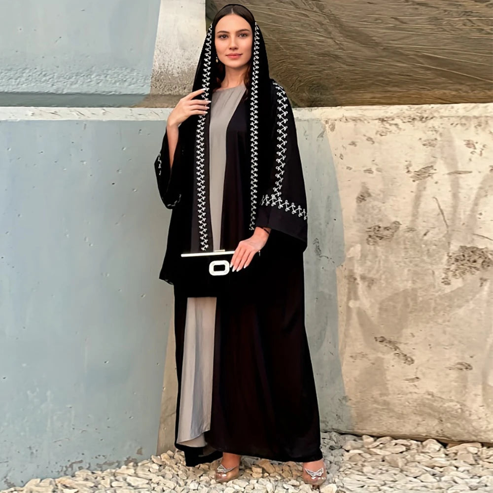 New Arrival Buckles Embroidery Abaya Hijab Dress Kimono Coat Outwear Women Long Sleeve Loose Arabic Muslim Dubai Moroccan Caftan