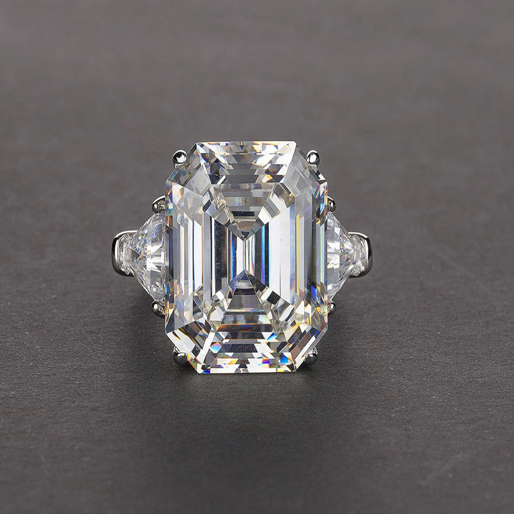 New Simple Shiny Big Rectangle Zircon Women Rings White/Pink Stones Available Bridal Wedding  Top Quality Noble Lady