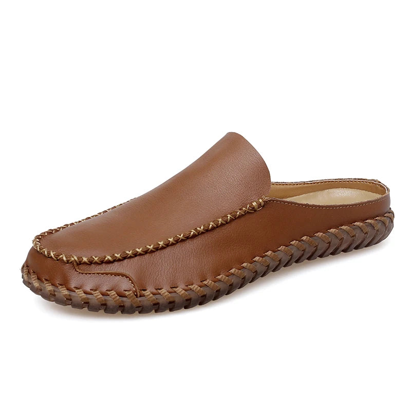 Plus Size 38-48 Handmade Mules Mens Backless Loafers Slippers Half Shoes For Men Slide Closed Toe Sandals Semi-Drag Casual Shoes