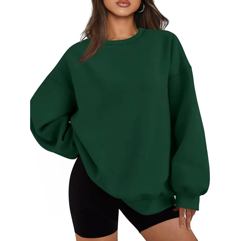 Plus Size Solid Color Sweatshirt, Casual Long Sleeve Crew Neck Pullover Sweatshirt, Women's Plus Size Clothing