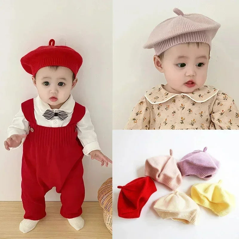 Candy Color Baby Beret Hat for Girls Autumn Winter Knitted Hat Sweet Infant Beanie Cap Fashion Kids Accessories 1-4 Years Old