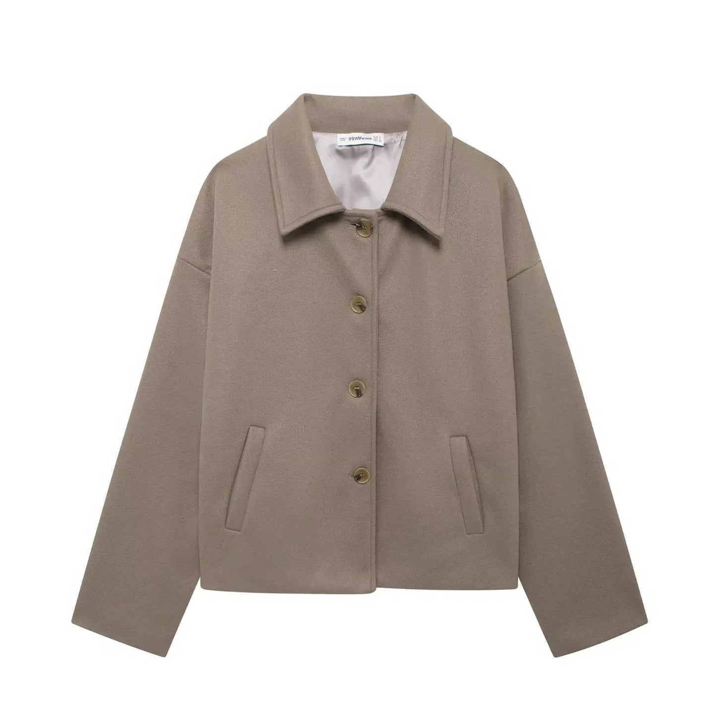 HH Women Fashion Single-Breasted Lapel Pocket Decorate Casual Slim Jacket Female Autumn High Street Long Sleeves Short Coat