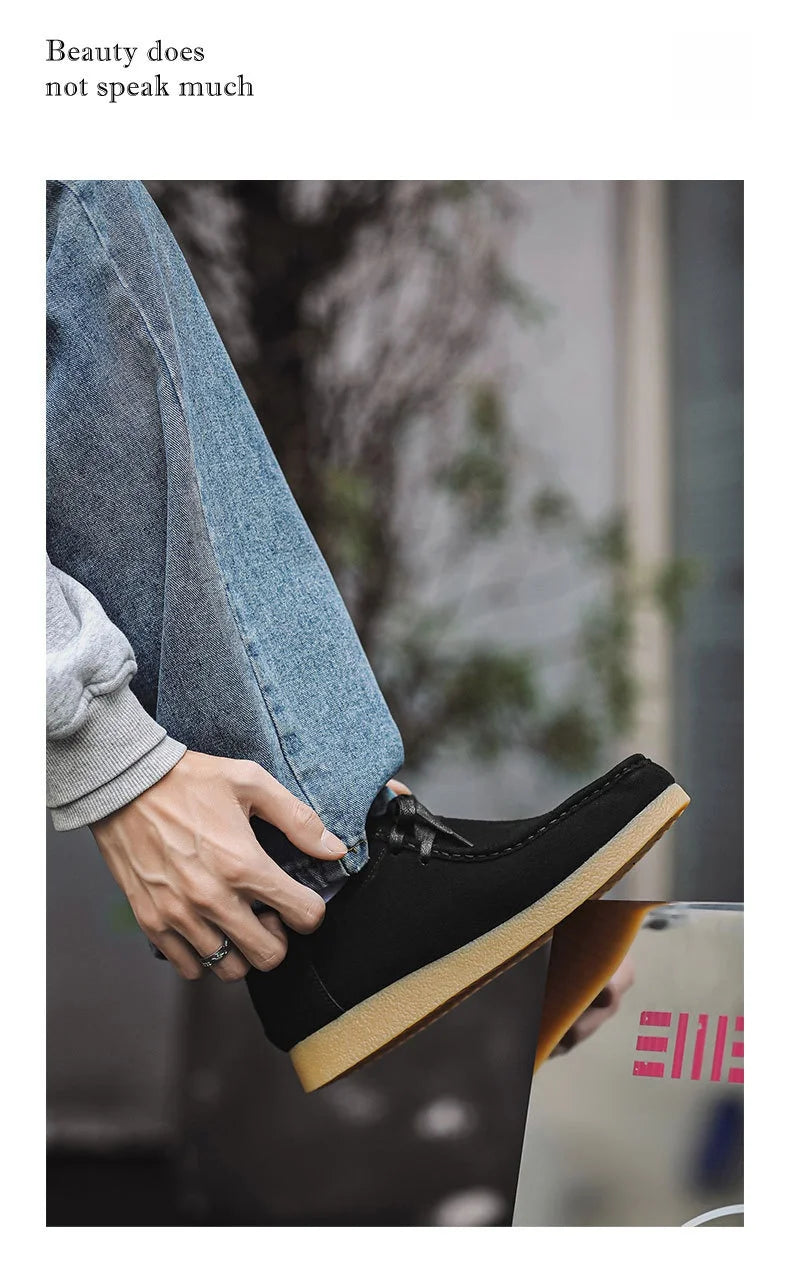 Retro Handmade Men's Casual Shoes Low Top Velvet Surface Smoke Rubber Spring Autumn British Style Flat Heel round Toe N-1