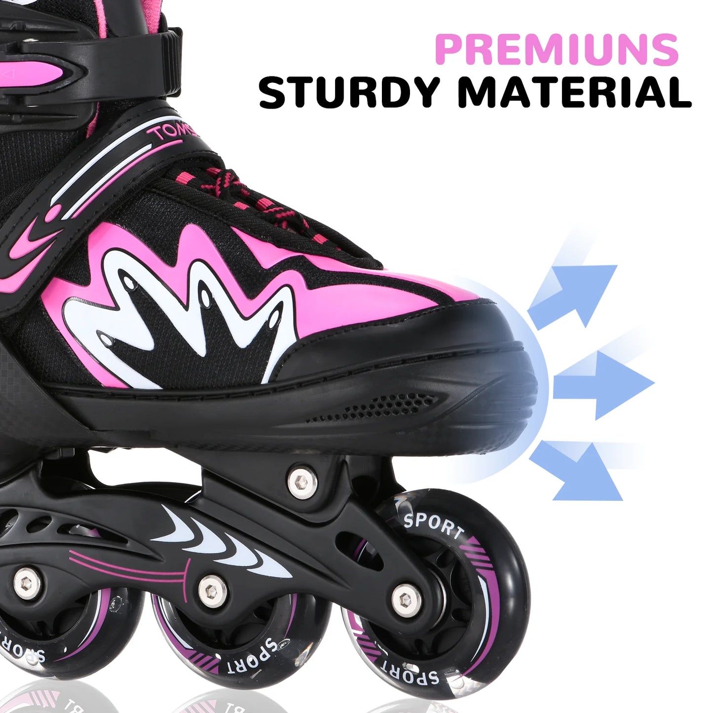 Tomshoo Roller Blades Kids Adjustable Roller Skates w Light-Up Wheels Secure Triple Girls Boys Toddler Smooth Quiet Rollerblades