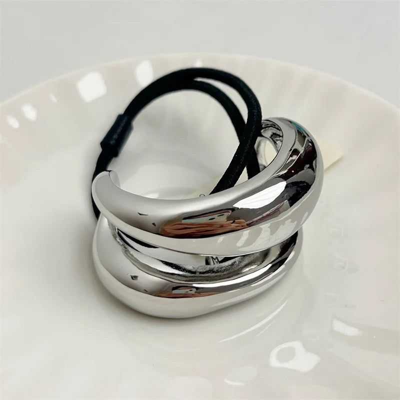 XIALUOKE Vintage Multilayer Metal Geometry Hair Bands Rope For Women Headband Elastic Ponytail HairPins Hairwear Hair Jewelry