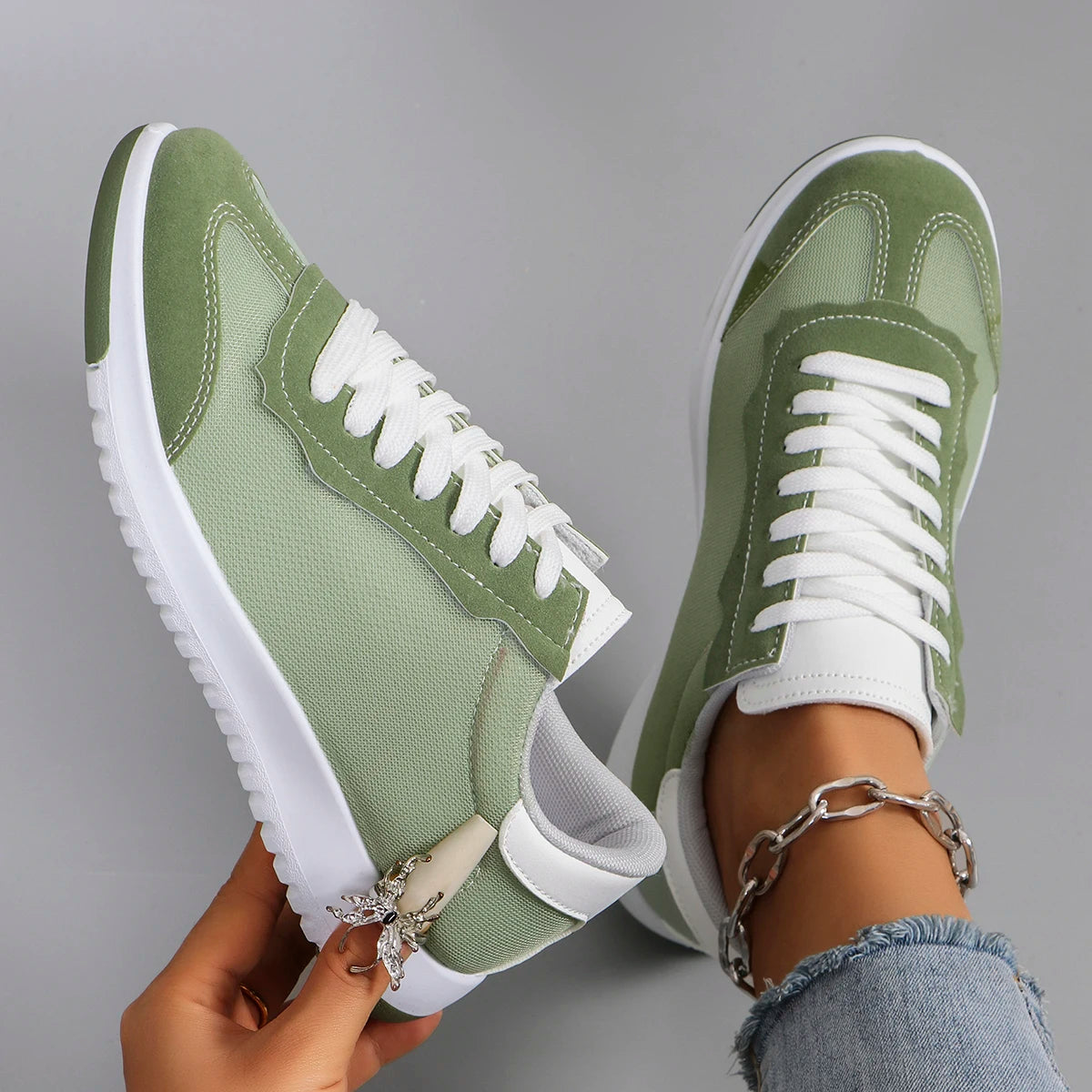 Spring new women's sports shoes, fashionable, breathable, lightweight, non-slip, wear-resistant, casual sports shoes, flat shoes