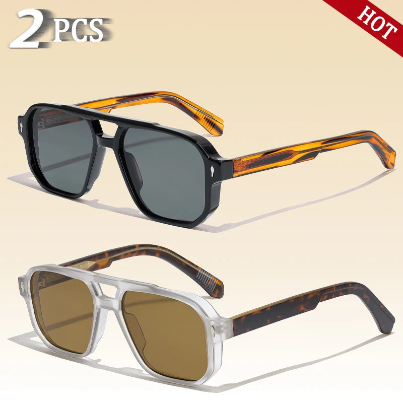 CATERSIDE Retro Punk Sunglasses Men Vintage Flat Top Double Bridges High Quality Sun Glasses Women Travel Party Festival Eyewear