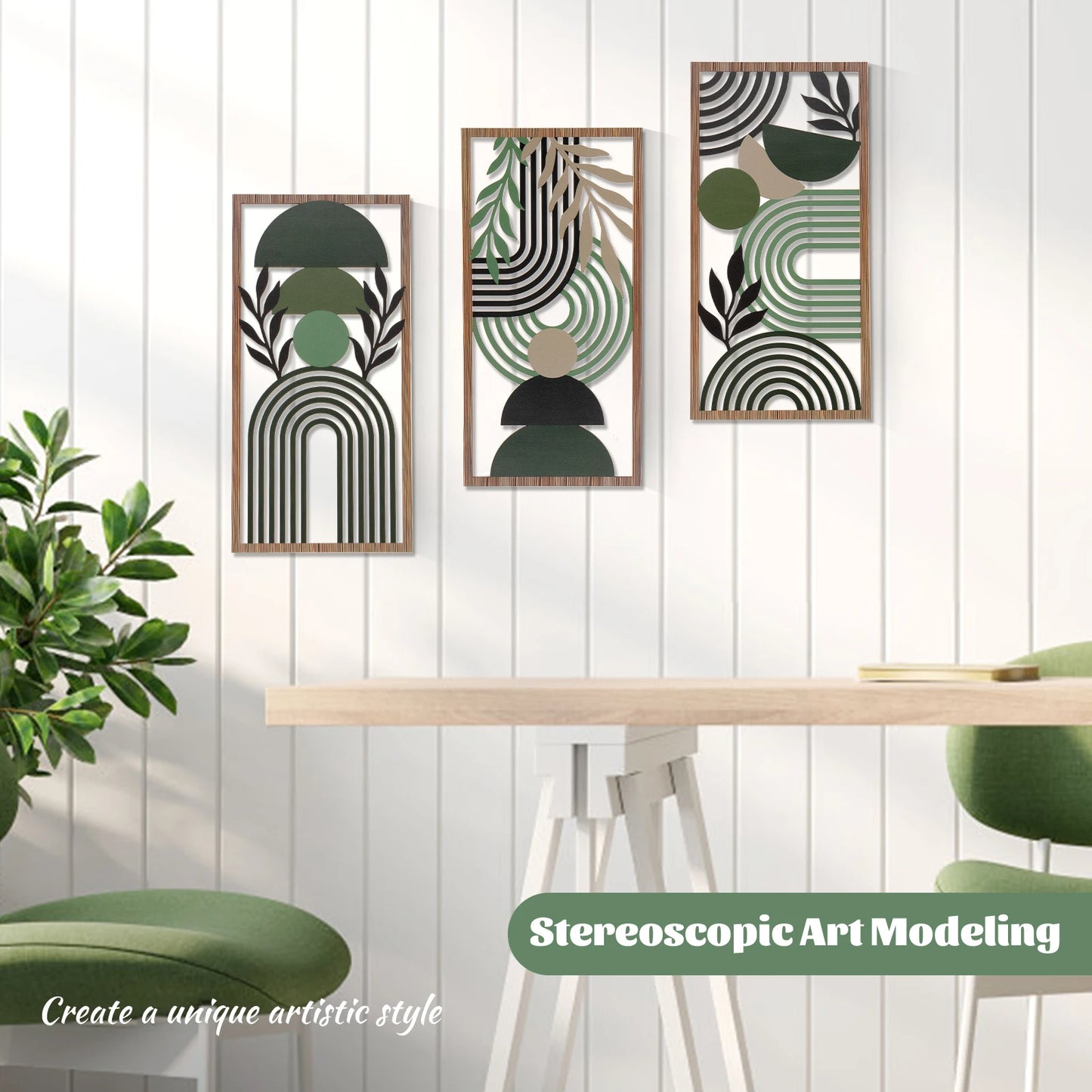 3 Pcs Wooden Wall Art Set Aesthetic 3D Wall Decor Stylish Decorative Partition Art for Living Room Bedroom Office  Wall Art Set