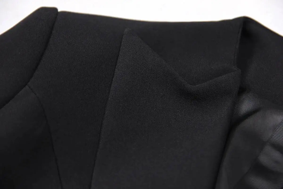LGRQ 2026 Spring Fashion Women Clothes Notched Collar Full Sleeves Metal Single Button Slim High Waist Blazer Office Lady