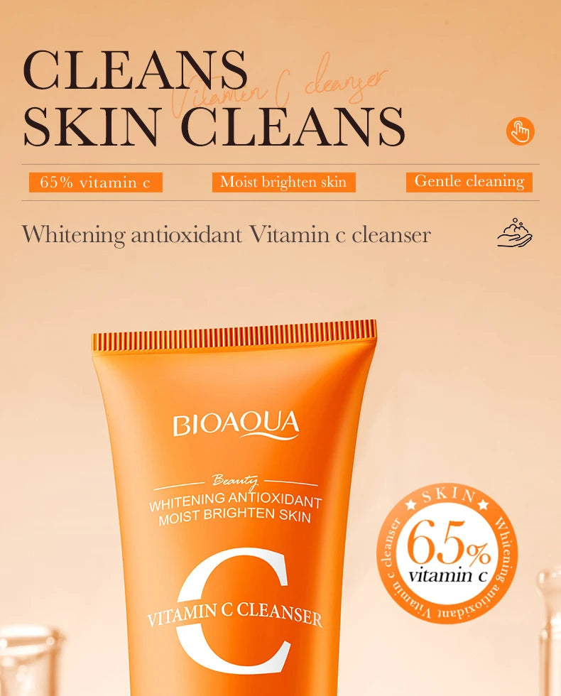 BIOAQUA Vitamin C Facial Cleanser Moisturizing Whitening Anti Wrinkles Face Wash Foam Face Cleanser Facial Skin Care Products
