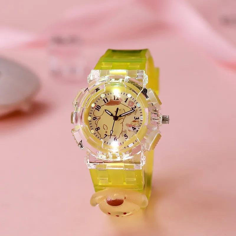 Sanrio luminescence Cinnamoro Kuromi 3D Pattern Child Wrist Watch Cute Watch Cartoon Christmas Watchband Kids Gift