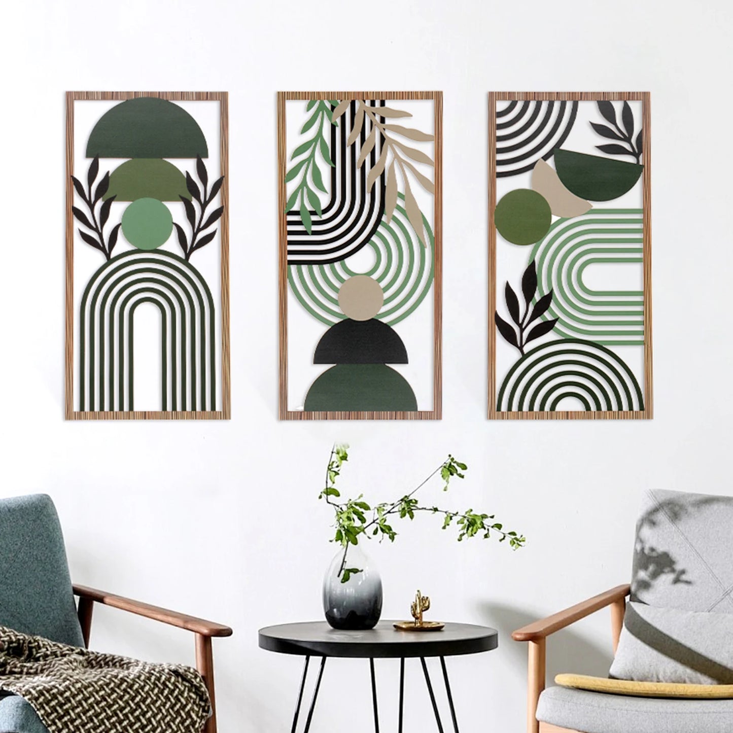 3 Pcs Wooden Wall Art Set Aesthetic 3D Wall Decor Stylish Decorative Partition Art for Living Room Bedroom Office  Wall Art Set