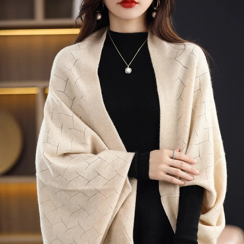 Wool Knitted Shawl Scarf Dual-purpose Autumn and Winter New Solid Color Loose Versatile Exterior Cloak Cardigan