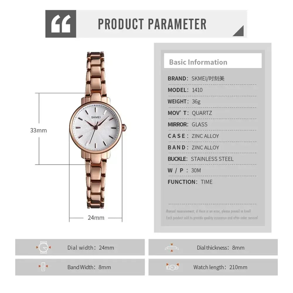 SKMEI 1410 Wrist Waterproof Stainless Steel Women Watches Luxury Montre Femme Quartz Watch Women Fashion Ladies Watches