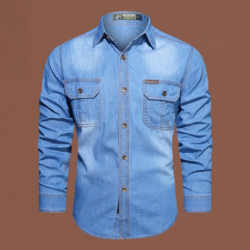 Plus Size 5XL Spring Long Sleeve Loose Denim Shirts Men Pure Cotton Shirt High Quality Male Autumn Fashion Casual Outwear Shirts