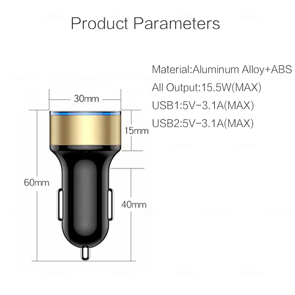 High Quality 3.1A Dual USB Car Charger 2 Port LCD Display Voltmeter 12-24V Cigarette Lighter Socket Car Charger Adapter