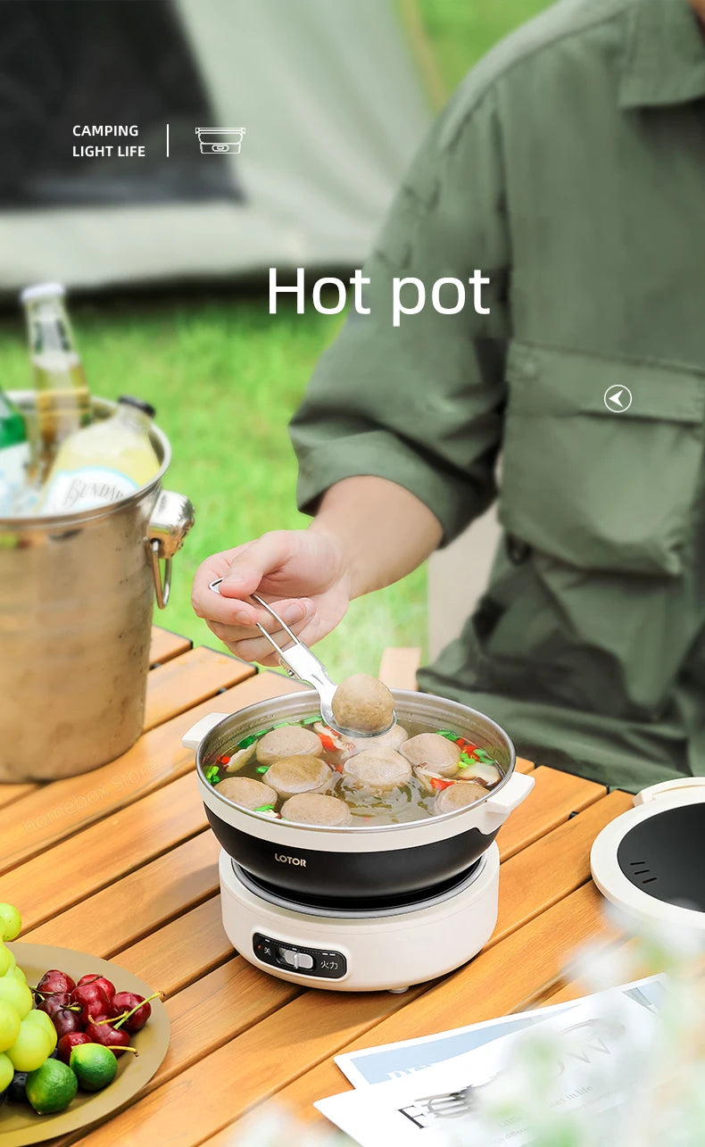 1.2L Folded Electric Cooking Pot Portable Multicooker Travel Rice Cooker Split Hot Pot 304 Stainless Steel Electric Skillt 500W