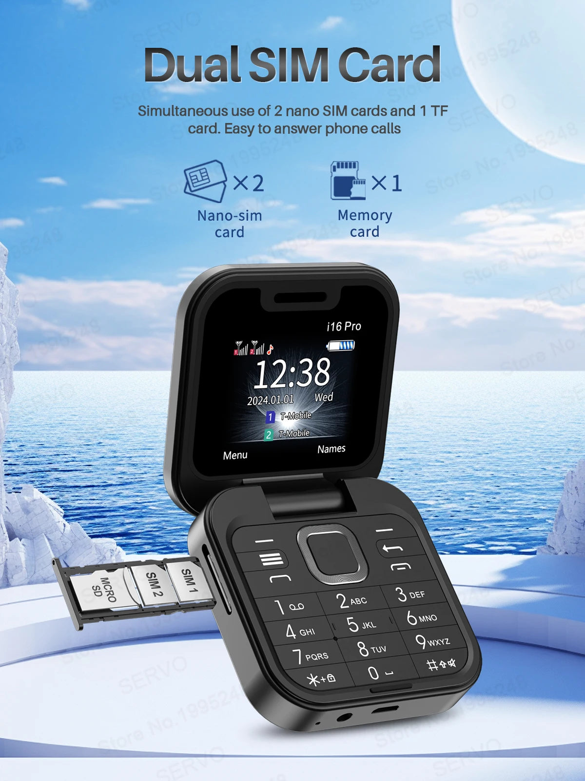 SERVO i16 Pro Mini Flip Mobile Phone Dual SIM Card Speed Dial Magic Voice Blacklist FM Radio 2G GSM Cute Foldable Cellular Phone