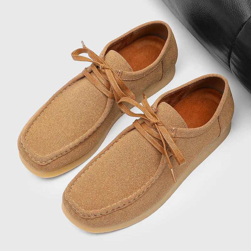 Retro Handmade Men's Casual Shoes Low Top Velvet Surface Smoke Rubber Spring Autumn British Style Flat Heel round Toe N-1