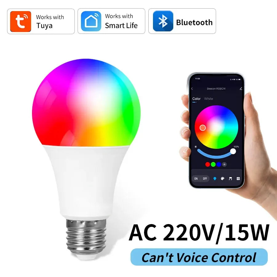 E27 Smart Bulb Tuya Bluetooth Smart Light Bulbs LED Lamp RGB 9W 15W 220V Smart Life APP Control LED Bulb Smart Home Automation