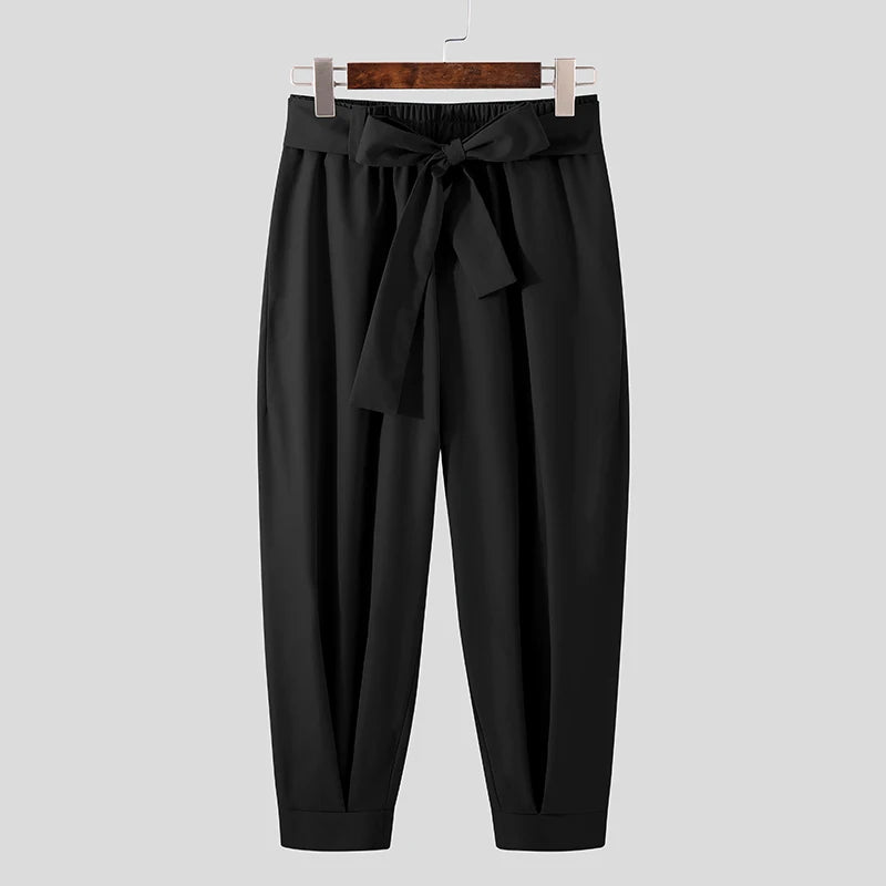 Spring Men Belt Baggy Pants Casual Streetwear Premium Quality Solid Color Oversized Joggers Fashion Harem Pants 2026 New S-3XL