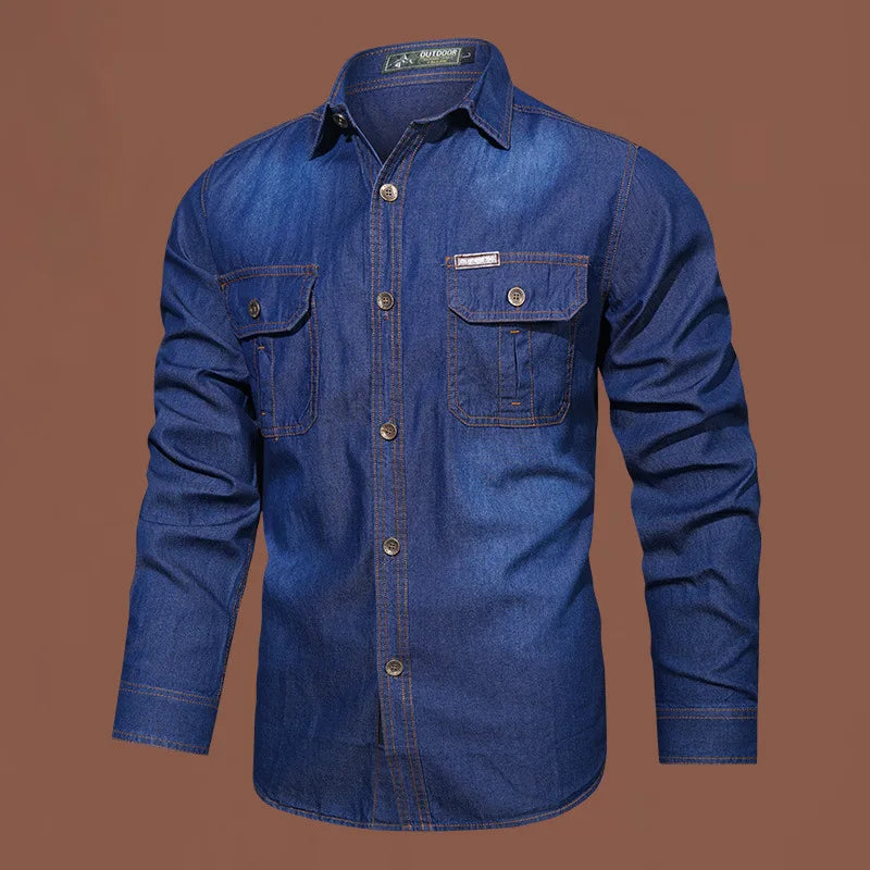 Plus Size 5XL Spring Long Sleeve Loose Denim Shirts Men Pure Cotton Shirt High Quality Male Autumn Fashion Casual Outwear Shirts