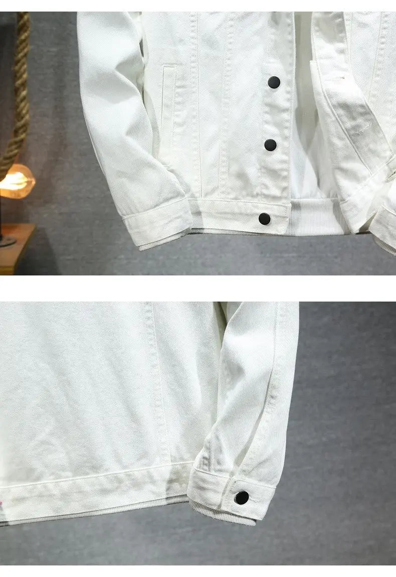 2024 Spring Men Solid Lapel Denim Jackets Fashion Motorcycle Jeans Jackets Hommes Slim Fit Cotton Casual Black White Coats