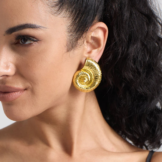 Vintage Metal Snail Shell Shape Earrings for Women Classic Gold Color Texture Spiral Conch Piercing Stud Earrings Jewelry Gift