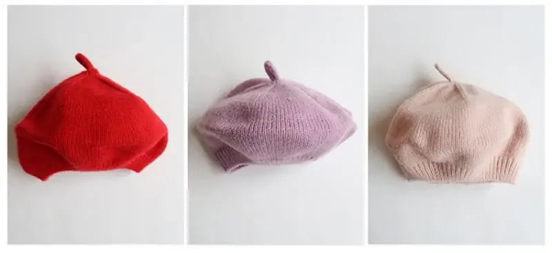 Candy Color Baby Beret Hat for Girls Autumn Winter Knitted Hat Sweet Infant Beanie Cap Fashion Kids Accessories 1-4 Years Old