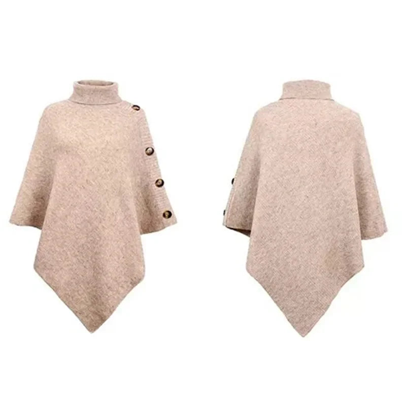 Fashion Winter Women Turtleneck Irregular Loose Pullover Shawl Cape Sweater Solid Color Autumn Knitted Long Tops Casual Clothing