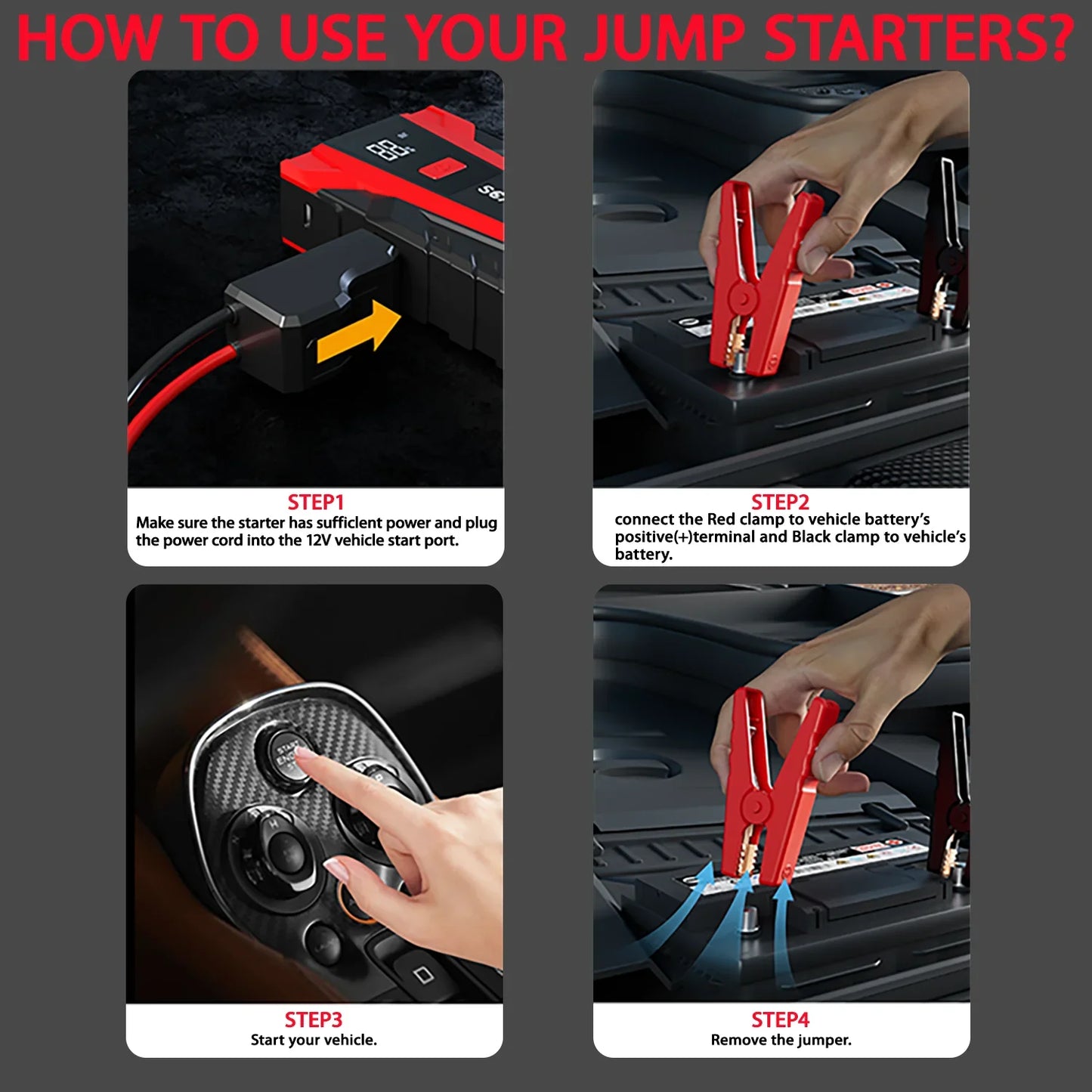 Latest 12v Car Battery Jump Starter,3000A Peak Jump Starter Battery Pack,Portable Jump Box with Full LCD Screen & LED Light &USB