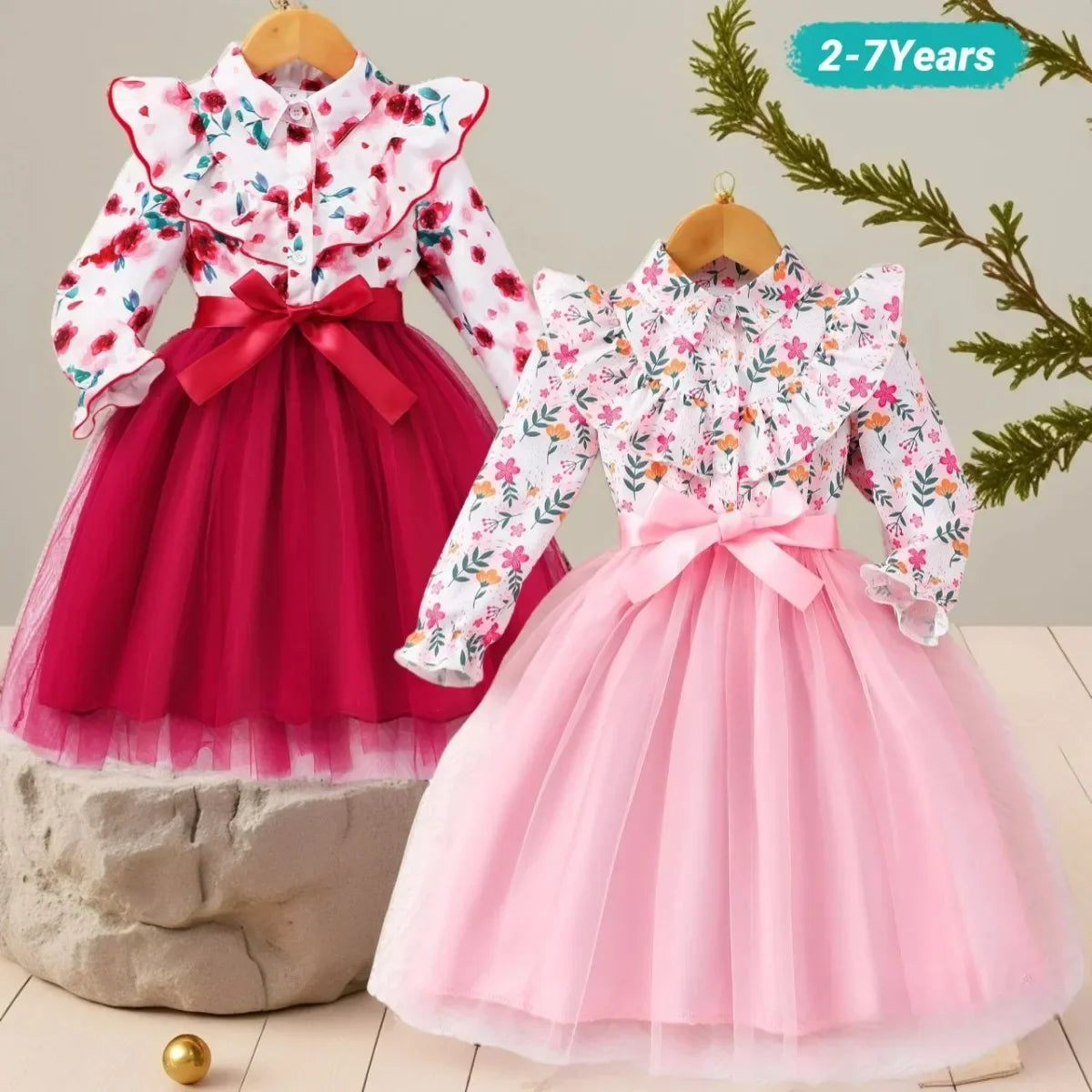 New Autumn Kids Girls Dress Long Sleeve Spring Gauze Belt Children Dress Soft Ventilate Cute Comfort Girls Clothing 2-7 Years
