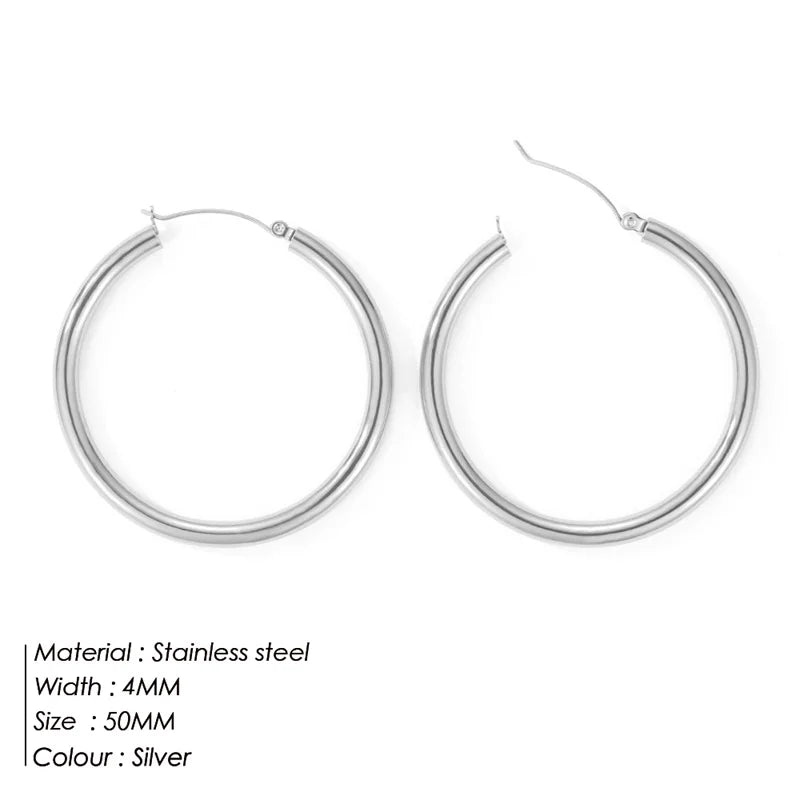 e-Manco Classic Stainless Steel Ear Buckle for Women Trendy Gold Color Small Large Circle Hoop Earrings  Jewelry Accessories