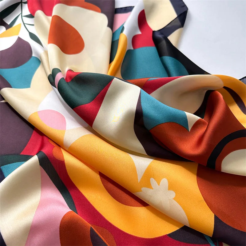 70*70cm Silk Square Scarf Women Soft Flower Print Hairband Foulard Neckerchief Hijab Tie Bag Ribbon Headband Fashion Decoration