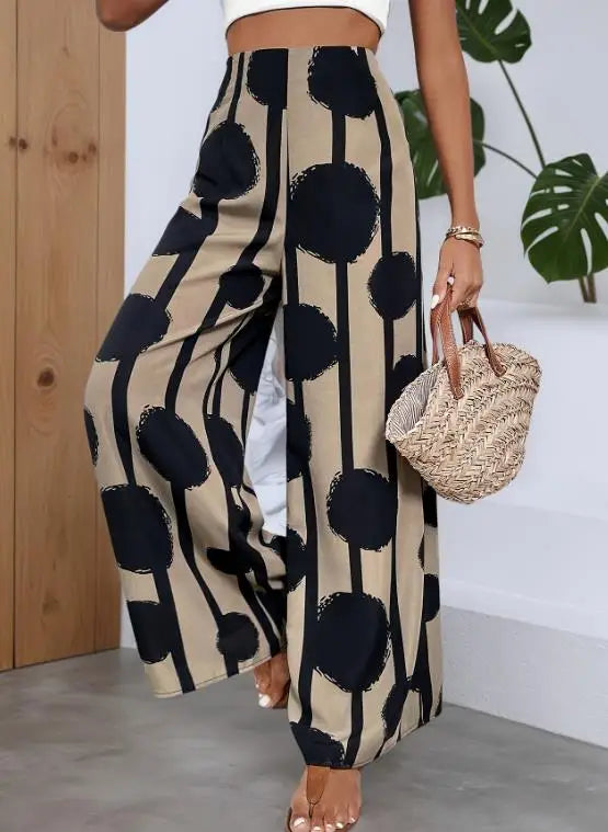 Summer Hot Women's Bohemian Style Printed Wide Leg Pants Loose High Waisted Beach Pants Fashionable and Comfortable Casual Pants
