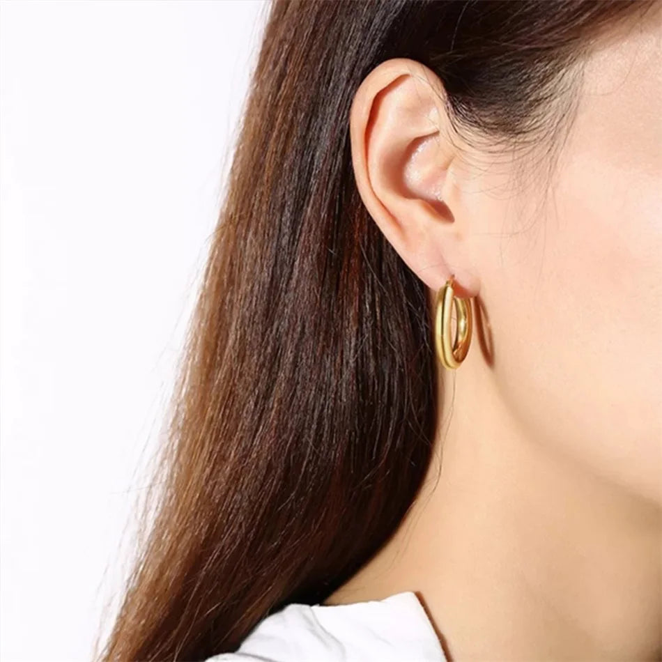 e-Manco Classic Stainless Steel Ear Buckle for Women Trendy Gold Color Small Large Circle Hoop Earrings  Jewelry Accessories