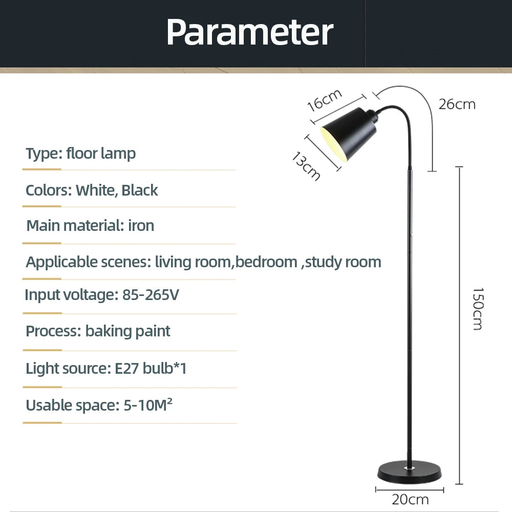 Modern Floor Lamp Adjustable Gooseneck Led Sofa Floor Lights Living Room Bedroom Study Indoor Decoration Standing Floor Lamp