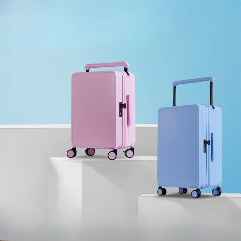 Wide Handle Front Opening Luggage Travel Bags Password Boarding Case 2025 Large Capacity Zipper Rolling Luggage Case