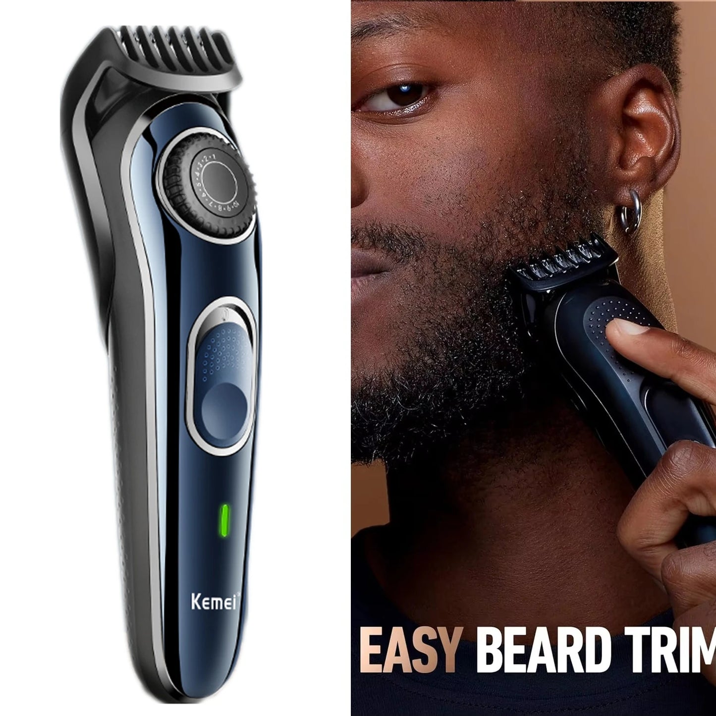Kemei Cordless Adjustable 1-10mm Hair Trimmer For Men Face Beard Trimmer Rechargeable Edge Hair Clipper Electric Lithium Battery