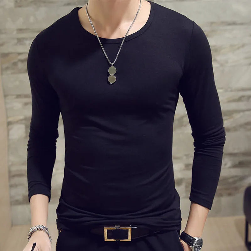 1pcs Spring Autumn Men Long Sleeve T Shirt Mens Thin Solid Casual T-shirts Classic Clothes Men's T-shirts Male Thermal Tops