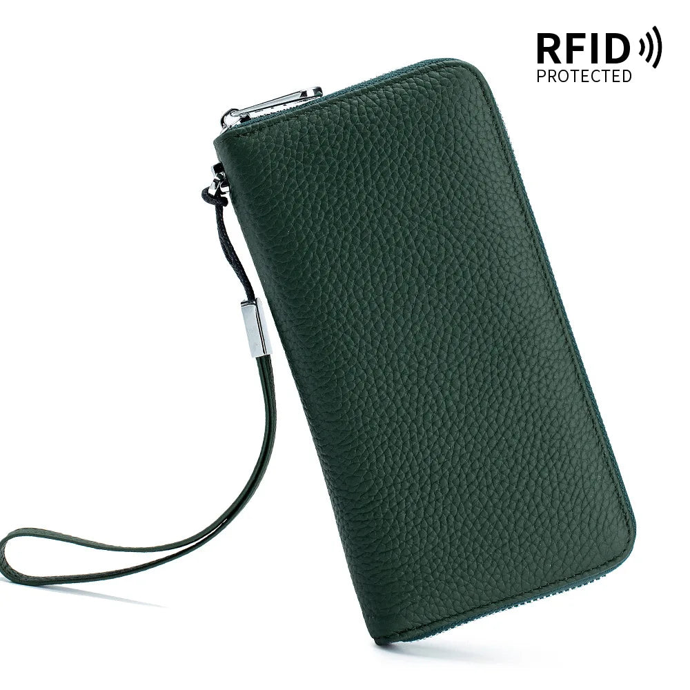 RFID Function Wallet for Women Geniune Leather Luxury Design Long Zipper Handbags Cowhide Card Bags Female Fashion Purse