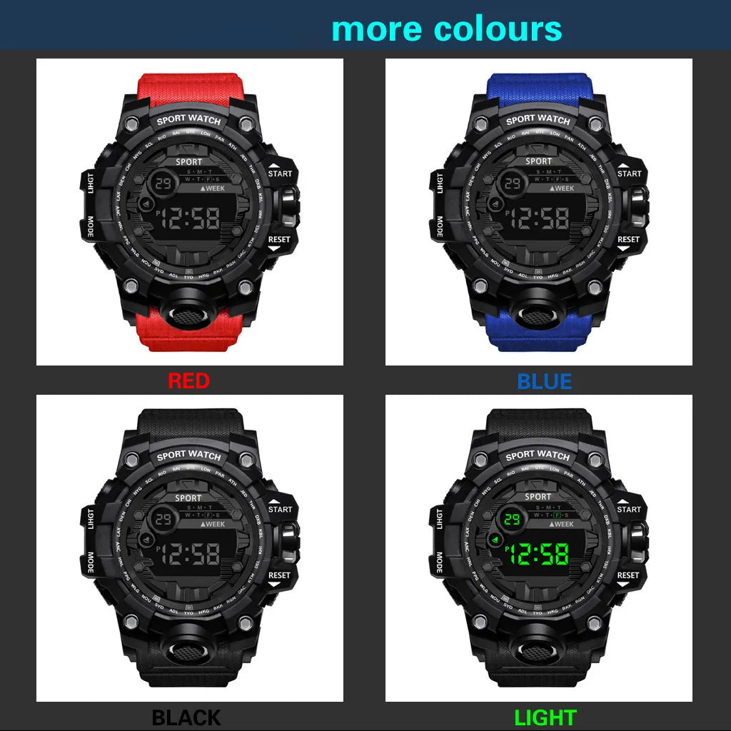 Men's Watch Fashion Sports Electronic Wristwatch Large dial Multifunctional Waterproof Luminous Alarm Kids Male's Military Watch