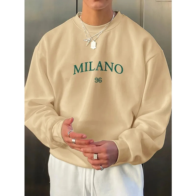 Men's Autumn/Winter Fashionable Casual Loose-Fit Printed Fleece Crewneck Long-Sleeve Hoodie