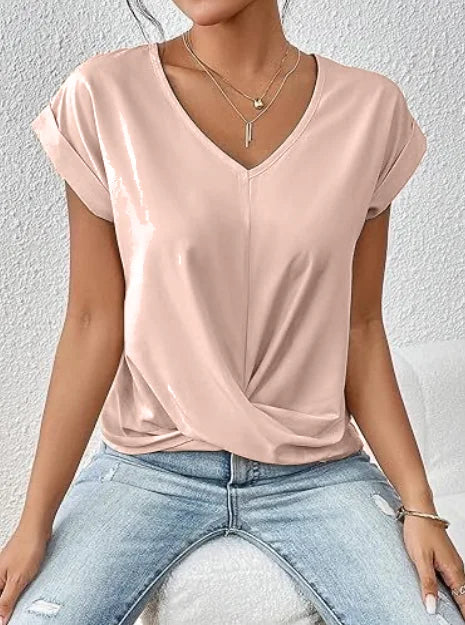 Sexy V Neck Short Sleeve Shirt Blouse Tops Office Lady Spring Summer Casual Loose Solid White Tshirt For Women 2024 Female Tees
